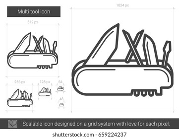Multi tool vector line icon isolated on white background. Multi tool line icon for infographic, website or app. Scalable icon designed on a grid system.