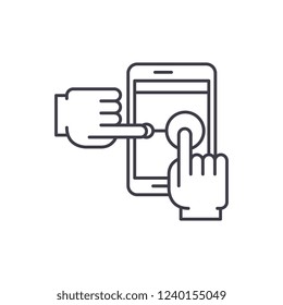 Multi touch line icon concept. Multi touch vector linear illustration, symbol, sign
