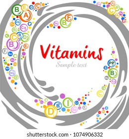 
Multi Vitamin complex icons. Children vitamins. Vitamin A, B group - B1, B2, B3, B5, B6, B9, B12, C, D, E, K, PP multivitamin supplement logo, isolated white background. Medical image. Vector 