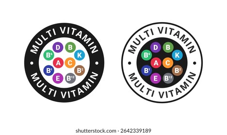 Multi vitamin complex label vector icon 