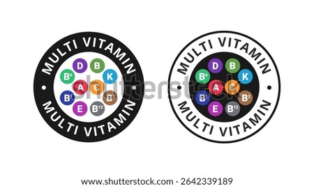 Multi vitamin complex label vector icon 