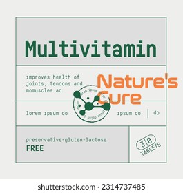 Multi vitamin label design bottle jar multivitamin food supplement banner packaging sticker label multivitamin product, print ready graphic art vector quality new file. b12,c,d,d3,k2