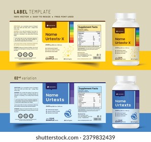 Multi vitamin label sticker design, natural food supplement banner packaging,jar label medicine health product print vector modern file.
