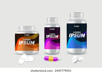 Multi vitamin label sticker design supplement banner packaging, capsule or tablet bottle jar label vitamin oil product print ready vector modern box with mockup vector eps 10.