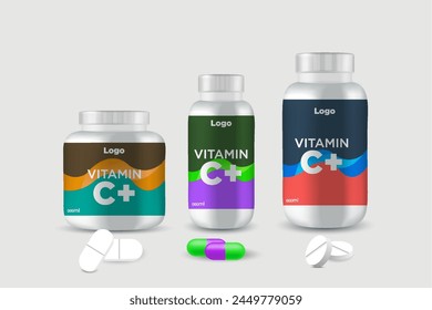 Multi vitamin label sticker design supplement banner packaging, capsule or tablet bottle jar label vitamin oil product print ready vector modern box with mockup vector eps 10.