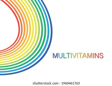Multi vitamin mineral complex supplement, label design. Natural Medicine Logo Template. Colorful text. Vector isolated on white background 