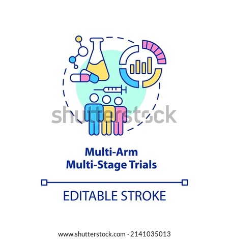 Multi-arm multi-stage trials concept icon. Healthcare testing. Clinical studies type abstract idea thin line illustration. Isolated outline drawing. Editable stroke. Arial, Myriad Pro-Bold fonts used