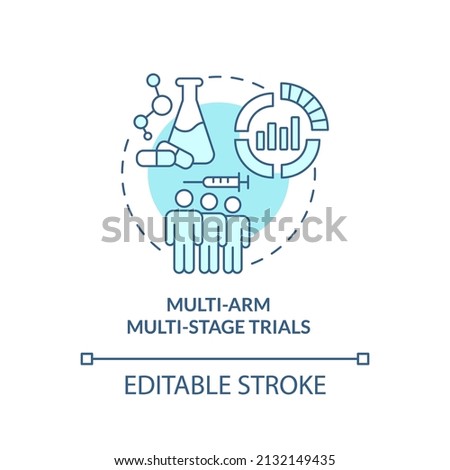 Multi-arm multi-stage trials turquoise concept icon. Clinical studies type abstract idea thin line illustration. Isolated outline drawing. Editable stroke. Arial, Myriad Pro-Bold fonts used