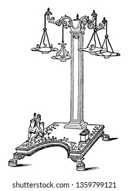 A multi-branched post with multiple lamps, vintage line drawing or engraving illustration.