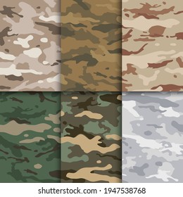 Multicam Camouflage Seamless Pattern Collection - Six Diverse Color Schemes. Camouflage Background Vector.