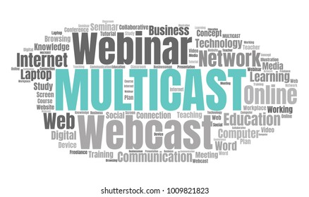Multicast or Web Conference Word Cloud. Webinar Collage or Multicast Concept Vector Illustration