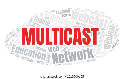 Multicast or Web Conference Word Cloud. Webinar Collage or Multicast Concept Vector Illustration