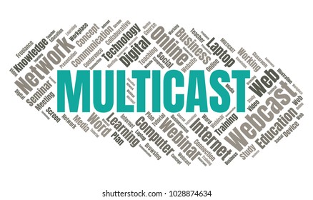 Multicast or Web Conference Word Cloud. Webinar Collage or Multicast Concept Vector Illustration