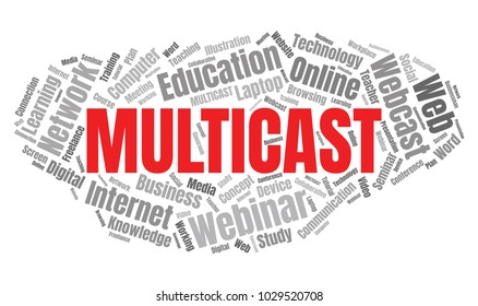 Multicast or Web Conference Word Cloud. Webinar Collage or Multicast Concept Vector Illustration