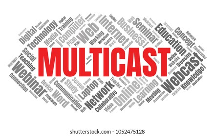 Multicast or Web Conference Word Cloud. Webinar Collage or Multicast Concept Vector Illustration