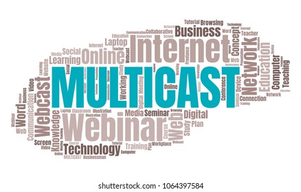 Multicast or Web Conference Word Cloud. Webinar Collage or Multicast Concept Vector Illustration