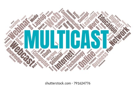 Multicast or Web Conference Word Cloud. Webinar Collage or Multicast Concept Vector Illustration