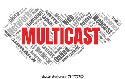 Multicast or Web Conference Word Cloud. Webinar Collage or Multicast Concept Vector Illustration