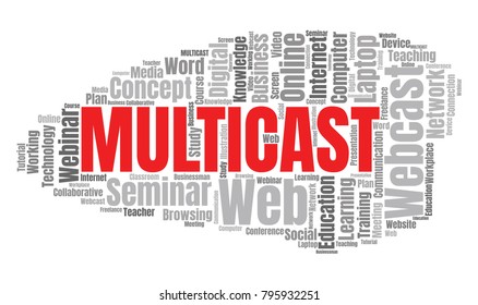 Multicast or Web Conference Word Cloud. Webinar Collage or Multicast Concept Vector Illustration