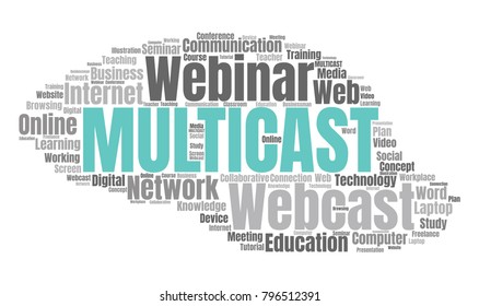 Multicast or Web Conference Word Cloud. Webinar Collage or Multicast Concept Vector Illustration