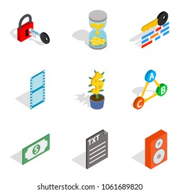 Multicasting icons set. Isometric set of 9 multicasting vector icons for web isolated on white background