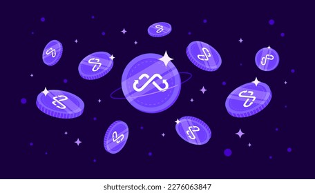 Multichain coins falling from the sky. MULTI cryptocurrency concept banner background.