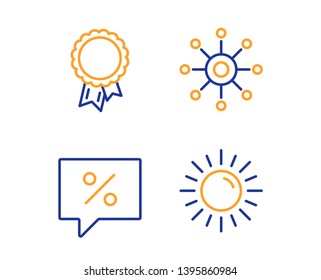Multichannel, Discount message and Success icons simple set. Sun sign. Multitasking, Special offer, Award reward. Summer. Linear multichannel icon. Colorful design set. Vector