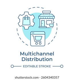 Multichannel distribution soft blue concept icon. Products distribution. Benefit of using PIM system. Round shape line illustration. Abstract idea. Graphic design. Easy to use in presentation