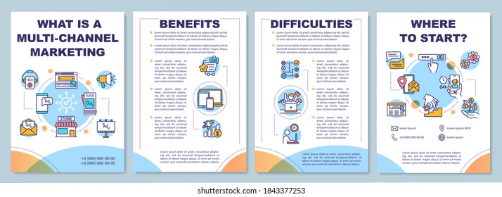 Multi-channel marketing brochure template. Benefits, difficulties. Flyer, booklet, leaflet print, cover design with linear icons. Vector layouts for magazines, annual reports, advertising posters