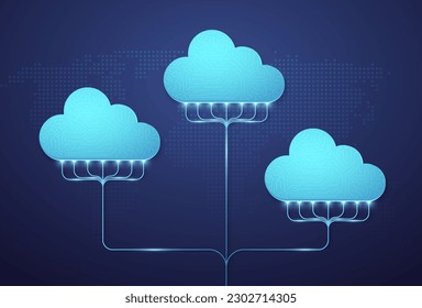 Multi-Cloud-Datenspeicherung. Digitaler Dienst der Datenspeicherung und -übertragung. Netzwerkwolken-Technologien.