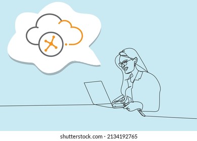 Icono de red de múltiples nubes chat con diseño de arte de línea