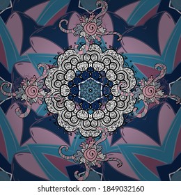 Multicoloblue, black and neutral elegant little flowers and funny bugs on a blue, black and neutral colors, vector texture, illustration.