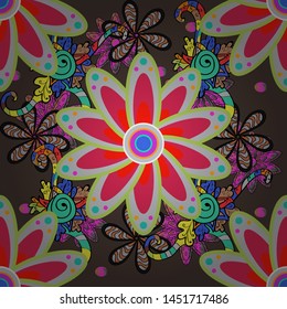 Multicolopink, gray and brown elegant little flowers and funny bugs on a pink, gray and brown colors, vector texture, illustration.