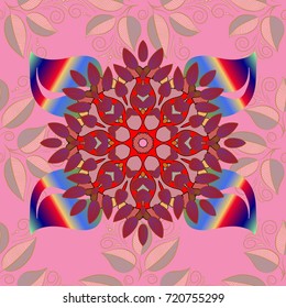 Multicolopink, neutral and purple elegant little flowers and funny bugs on a pink, neutral and purple colors, vector texture, illustration.