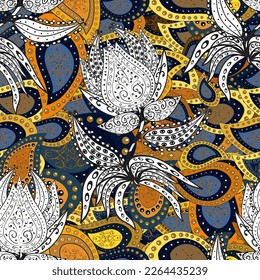 Multicolopleasant elegant little flowers and funny bugs on a pleasant colors, vector texture, illustration.