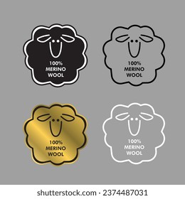 Multicolor 100% Merino Etiqueta de la lana icono de sello de la cabeza de oveja calidad vectorial