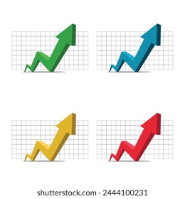 multicolor 3D arrow going up graph vector illustration represents business profit economic boom financial grow