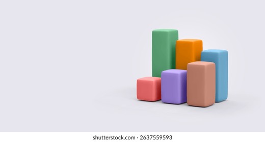 Multicolor 3D Bar Chart with Rounded Columns, Perfect for Data Visualization, Business Analytics, Market Trends, or Crypto Statistics. Modern Soft Style. Vector Illustration.