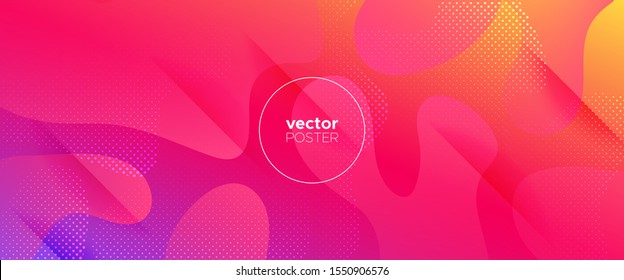 Multicolor 3d Fluid Banner. Movement Illustration. Minimal Concept. Dotted Dynamic Waves. Abstract Shapes. Rainbow Geometric Background. Red Minimal Pattern. Vivid Flow Brochure. Abstract Poster.