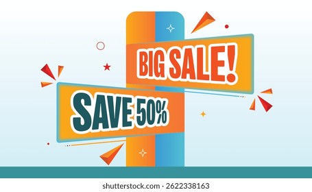 Multicolor 3D Style Big Sale Save 50%, Web Banner for e-commerce Business with Background.