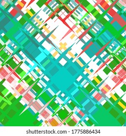 Multicolor abstract background, mosaic of curly fragments with sharp corners. Great as a background for a poster, web pages, gift wrapping design, any printed materials, advertising, or other design. 