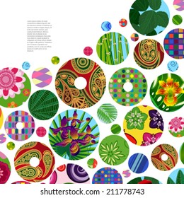 Multicolor abstract bright background with ornamental circles. Elements for design. Eps10.