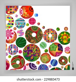 Multicolor abstract bright background with ornamental circles. Elements for design. Eps10.