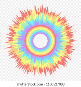 Multi-color abstract children's rainbow on isolated transparent background. Rainbow colored explosion. Vector holiday design element for your creativity.