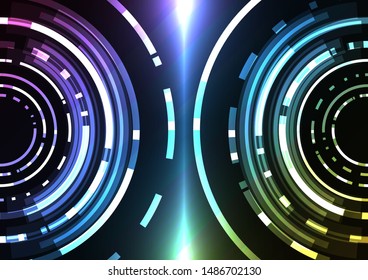 multicolor abstract circle background, digital overlap layer line, simple technology design template, vector illustration