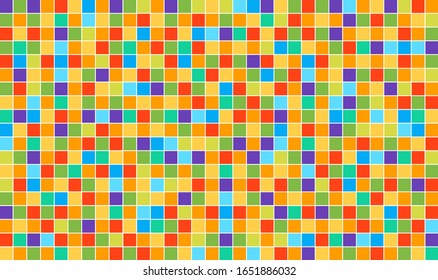 Multicolor abstract disco background. Vector square pixel mosaic. High quality vector template.