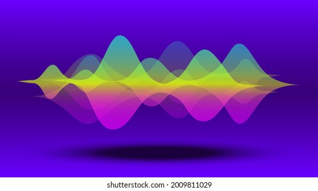 Ola de sonido de líquido abstracto multicolor. Tecnología de ecualizador digital de audio, música de pulso y frecuencia de luz. Ilustración vectorial.