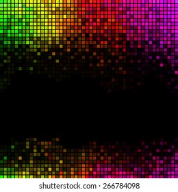 Multicolor abstract lights disco background. Square pixel mosaic vector 