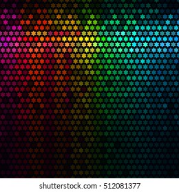 Multicolor abstract lights disco background. Star pixel mosaic vector