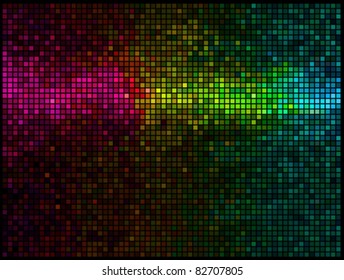 Multicolor abstract lights disco background. Square pixel mosaic vector